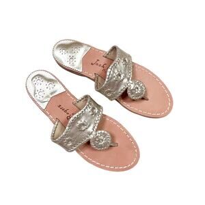 Jack Rogers | Hamptons Metallic Gold Silver Leather Thong Slip On Sandals Size 8